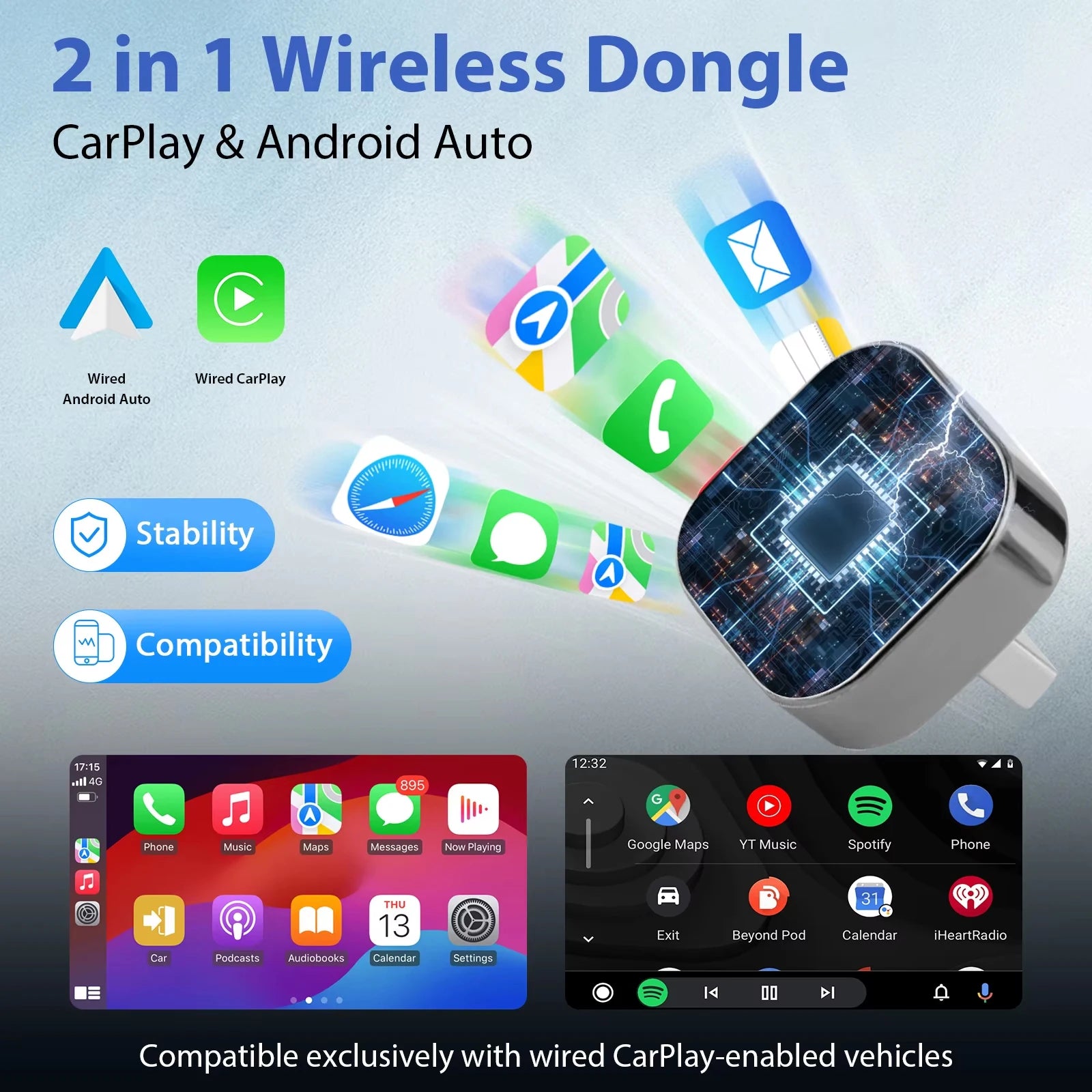 2 in1 Wireless CarPlay Adapter Android Auto AI Smart Box Car Intelligent Systems For VW Toyota Nissan Honda Ford Benz