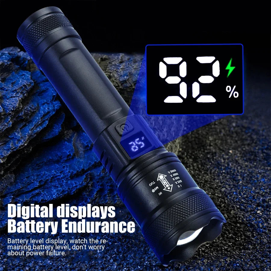 High Strong Power Led Flashlights 2000LM Tactical Torch with Display Light