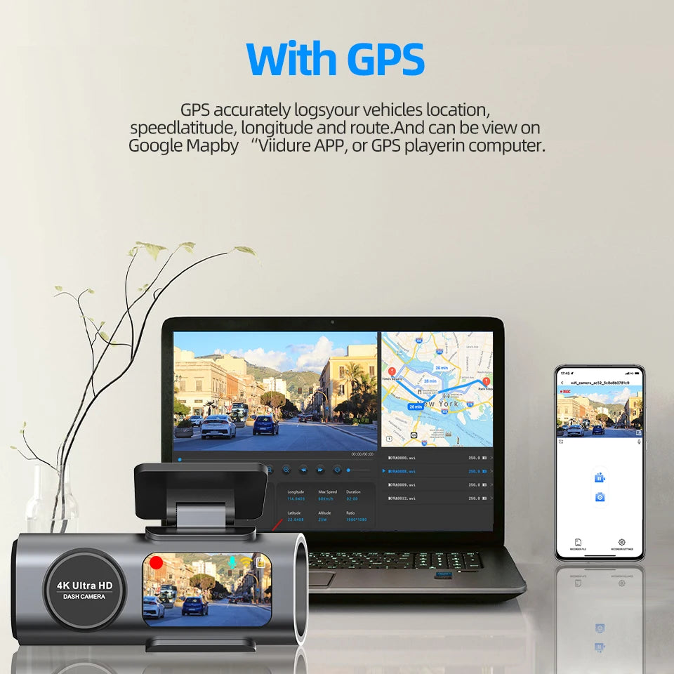 4K UHD Dash Cam with Night Vision, WiFi, GPS & 24H Parking Monitor DVR Camera