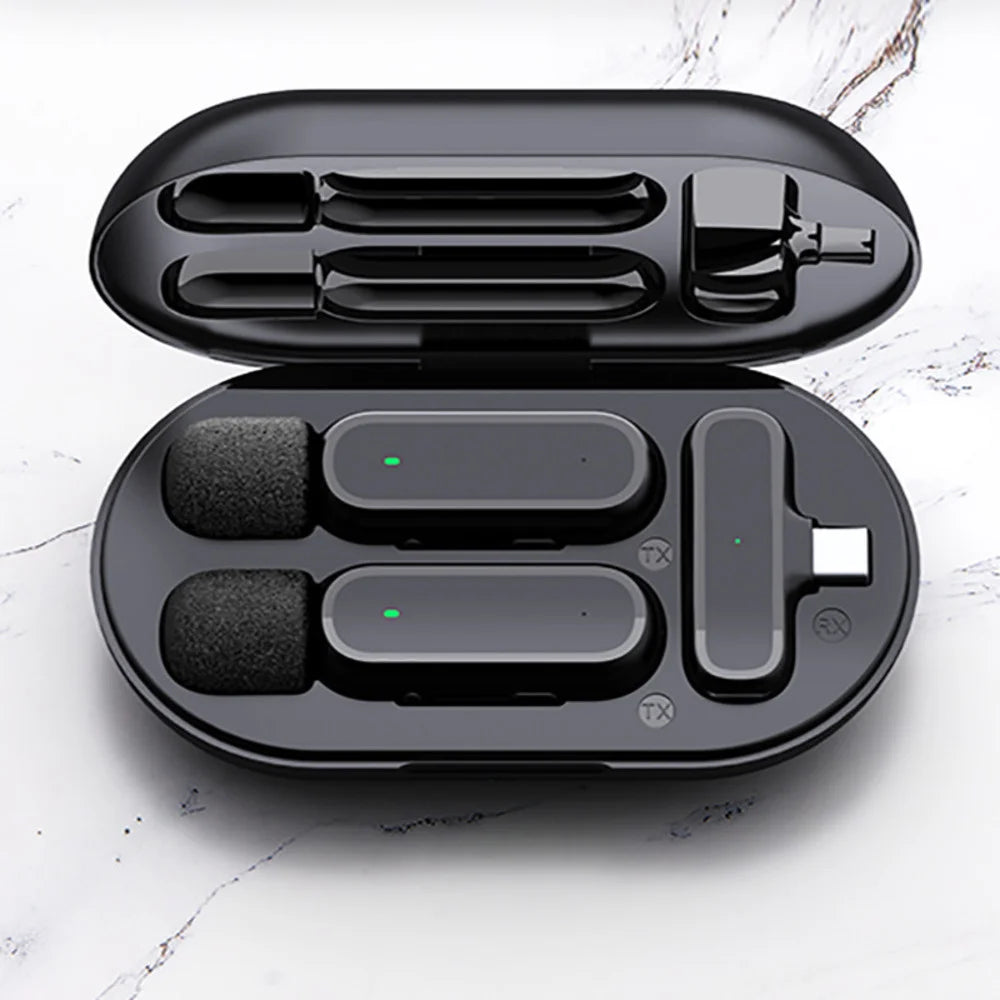 Wireless Lavalier Microphone with Charging Box Audio Video Noise Cancel Record Plug-and-Play Mic for IOS Android