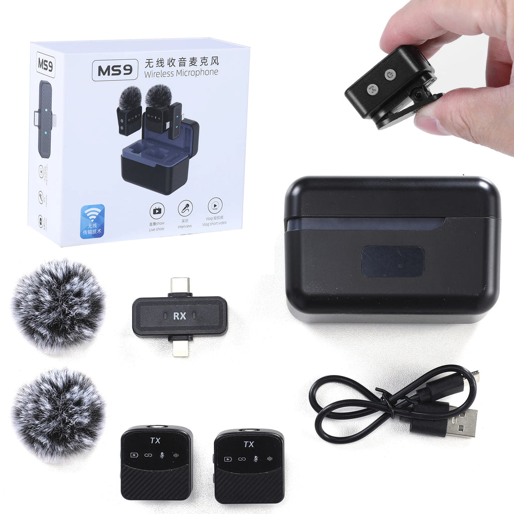 Wireless Lavalier Microphone for iPhone Android Camera Noise Reduction Video Recording Mic