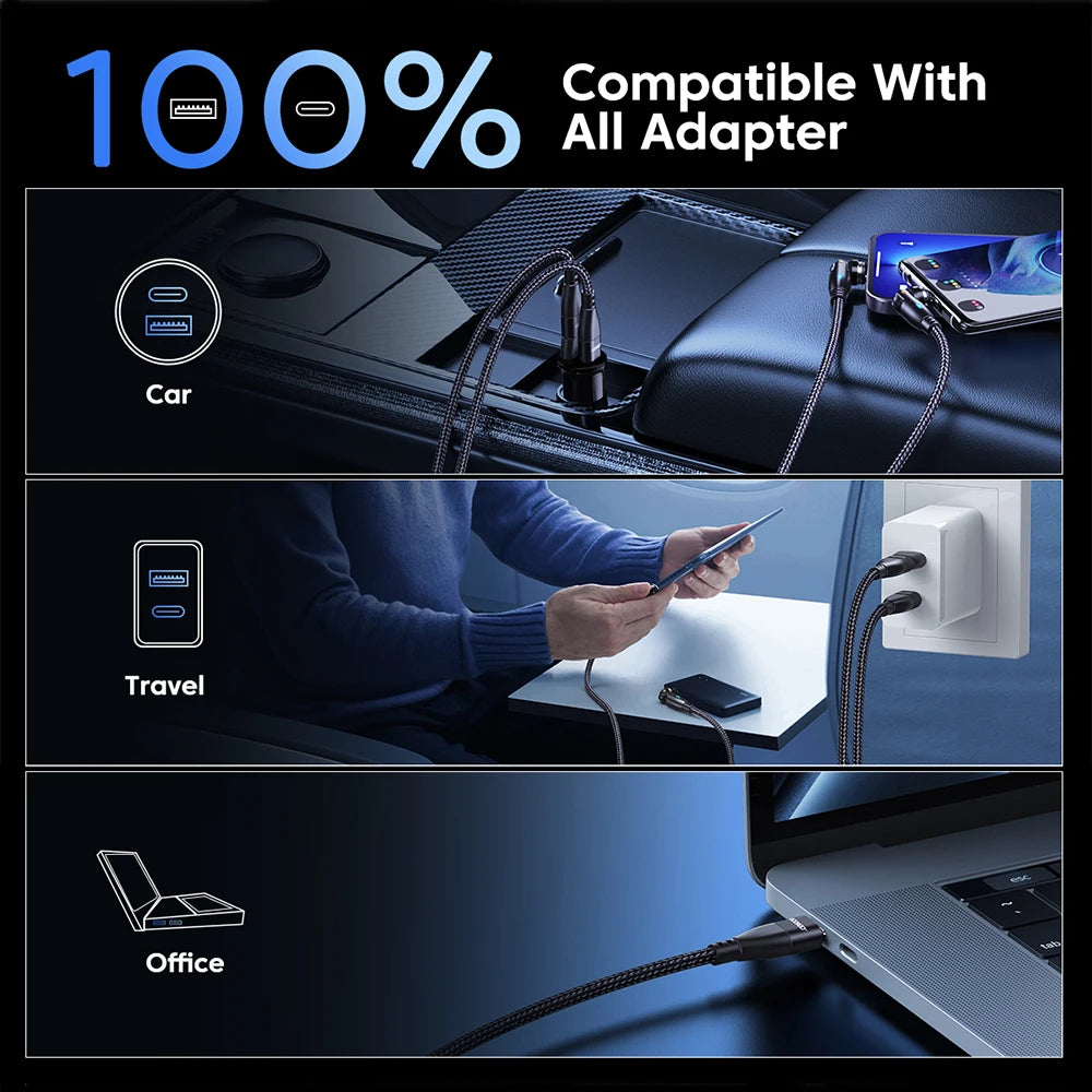100W Magnetic USB Type C Cable 5A Fast Charging Cord for MacBook Samsung iPhone Devices