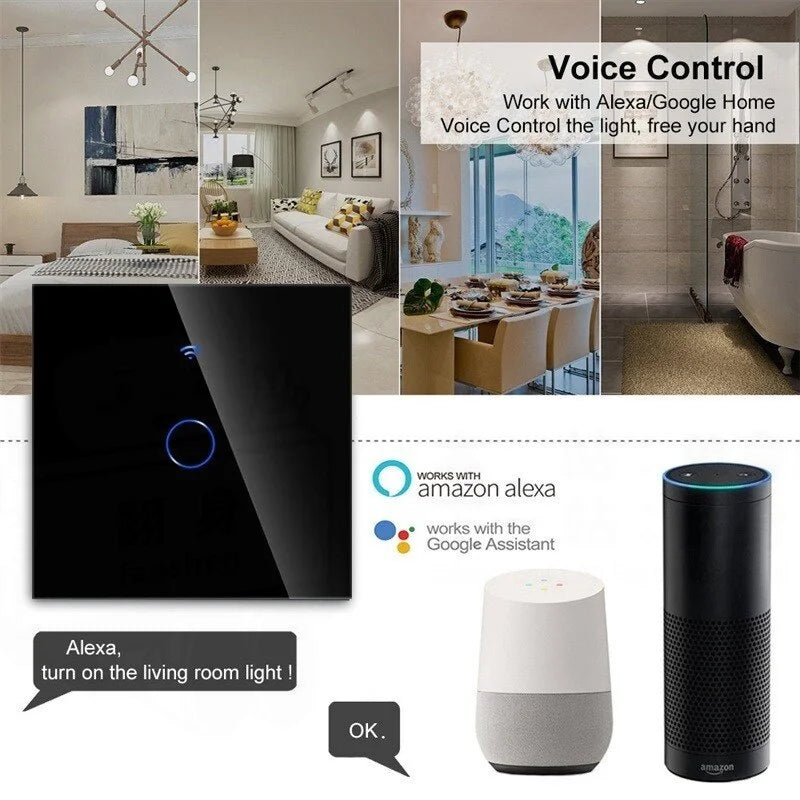 WiFi Smart Light Switches Touch Switch RF433 No Neutral Wire Smart Home Life Tuya App Control Support Alexa Google Home