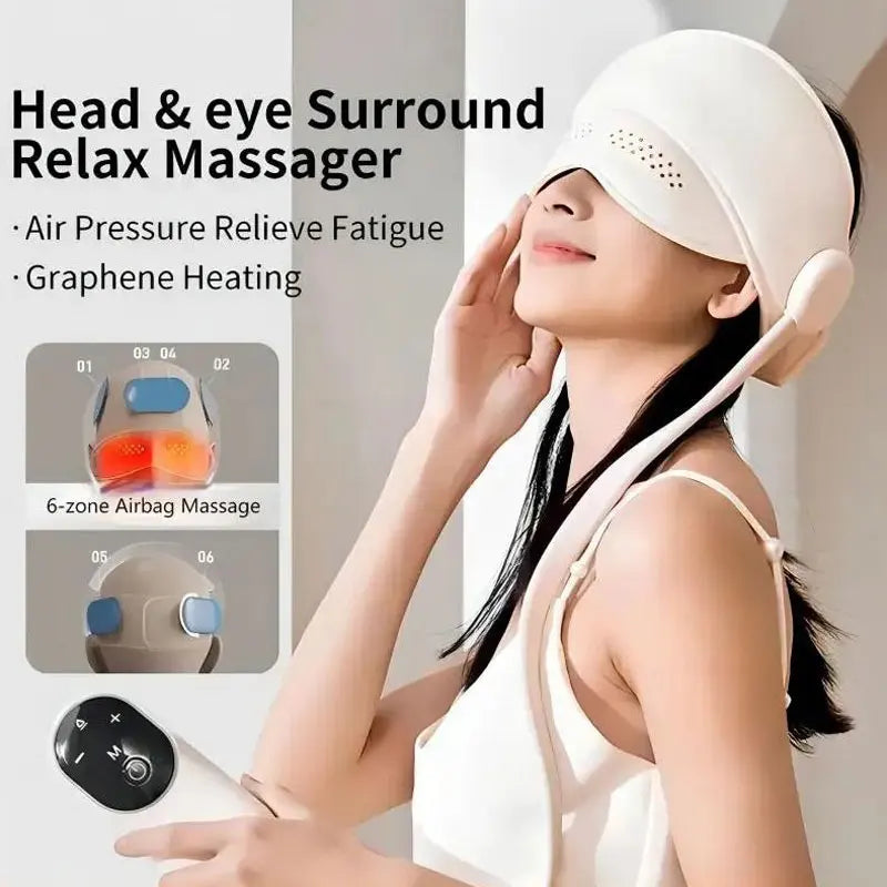Electric Head Massager with 6-Zone Air Pressure & Hot Compress for Head and Eye Relaxation