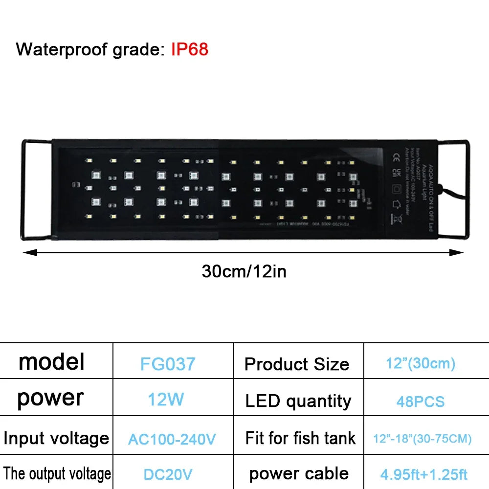 Full Spectrum Lighting LED Light Aquarium Decoration Aquatic Plant Growth Lamp IP68 Waterproof 100V-240V
