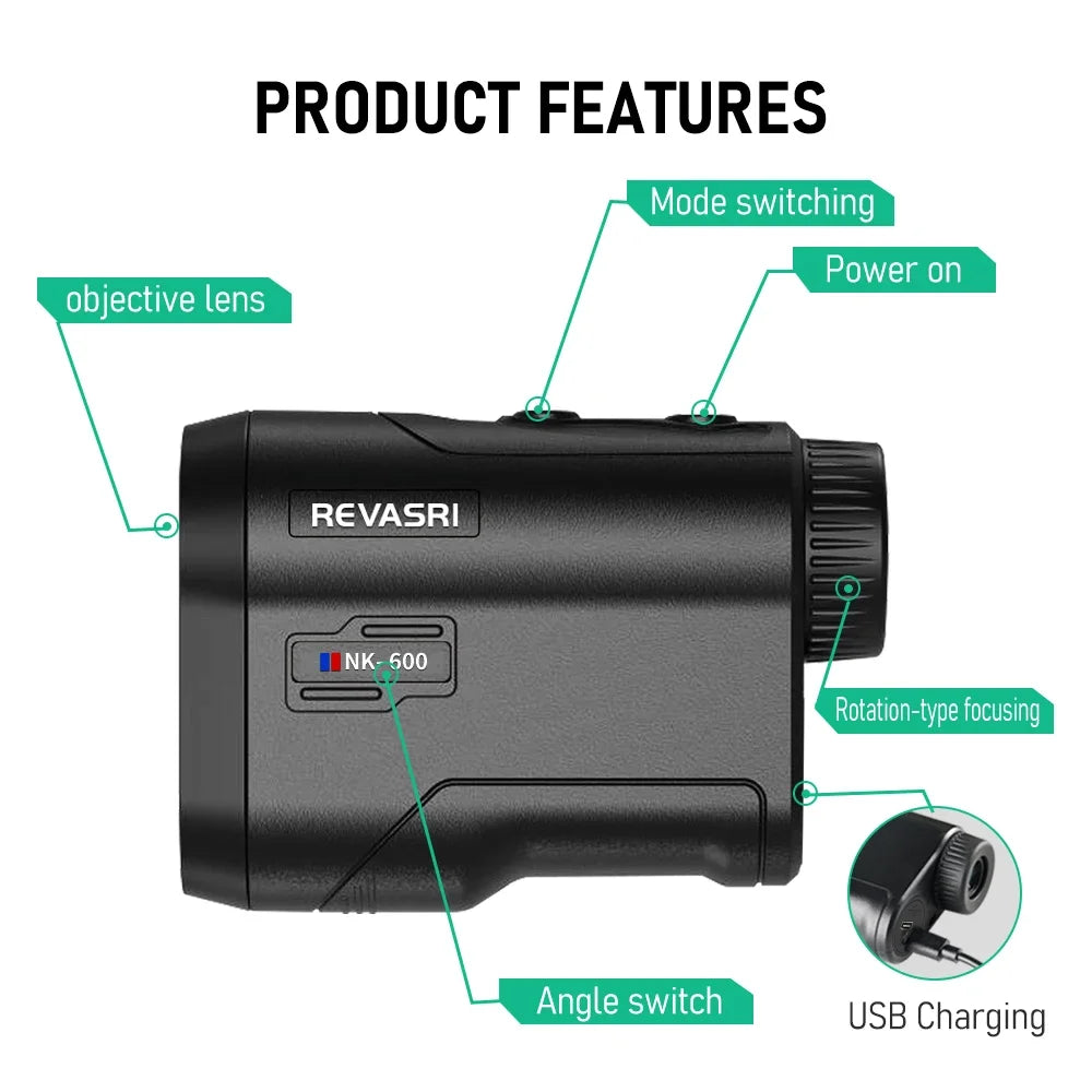 REVASRI Golf Laser Rangefinder 600M with Slope Compensation Flag Lock USB-C Rechargeable