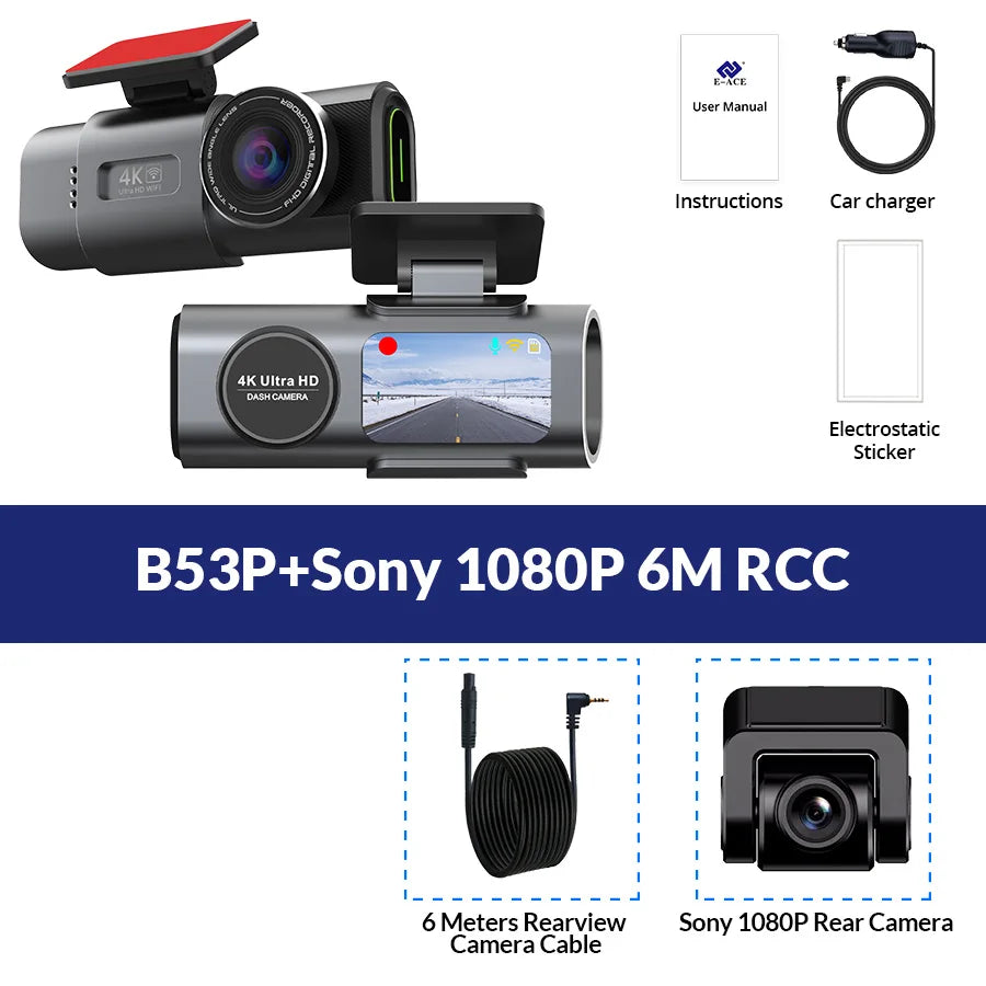 4K UHD Dash Cam with Night Vision, WiFi, GPS & 24H Parking Monitor DVR Camera