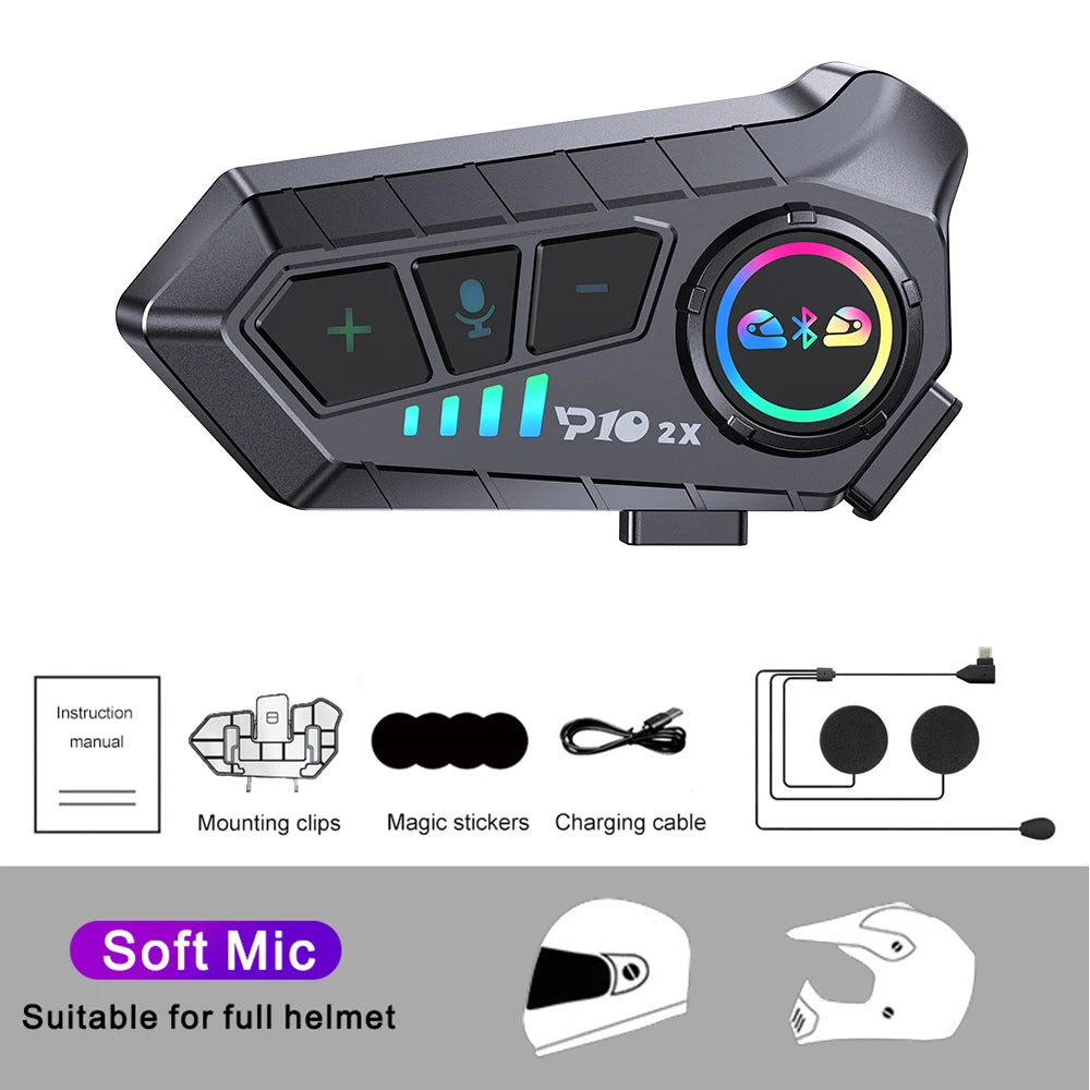 Motorcycle Intercom Headset BT 5.3 Waterproof Helmet Interphone for 2 Riders 300M Music Share