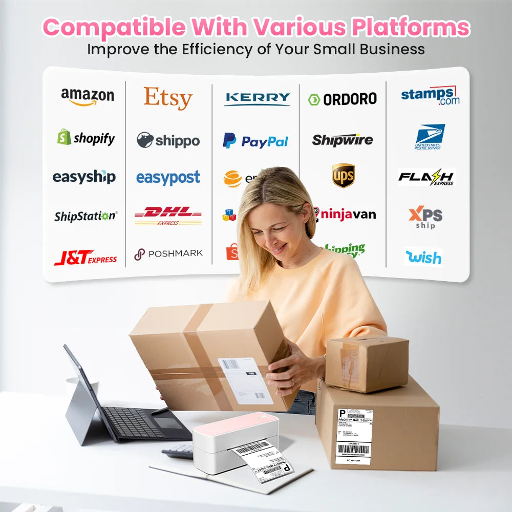 Bluetooth Thermal Label Printer Wireless Small Shipping Label Printer 4X6 Compatible with iPhone Android Mac Window