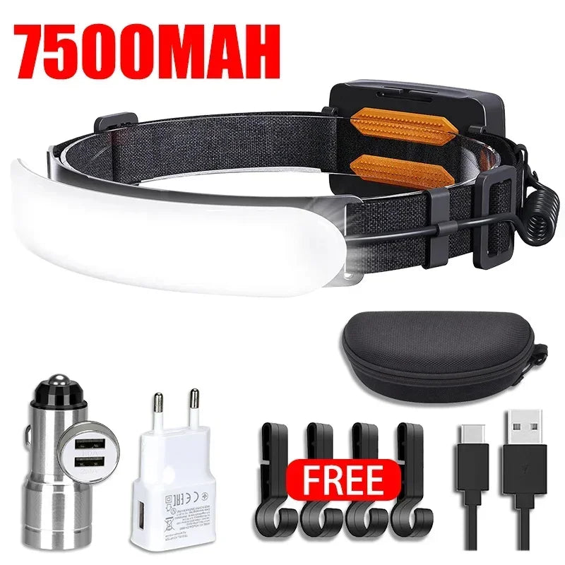 EvoFine LED Headlamp Flashlight With 7500Mah Built-in Battery USB Rechargeable Fishing Camping
