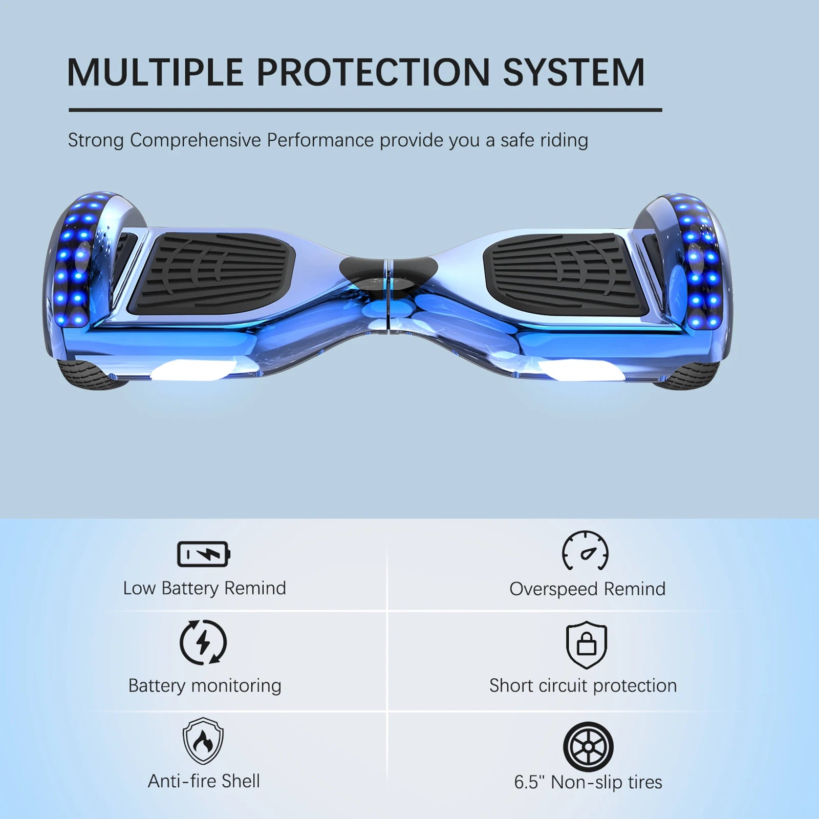 6.5 Inch Hoverboard with Bluetooth Speaker & LED Lights | Self-Balancing Two-Wheel Scooter for Kids & Adults
