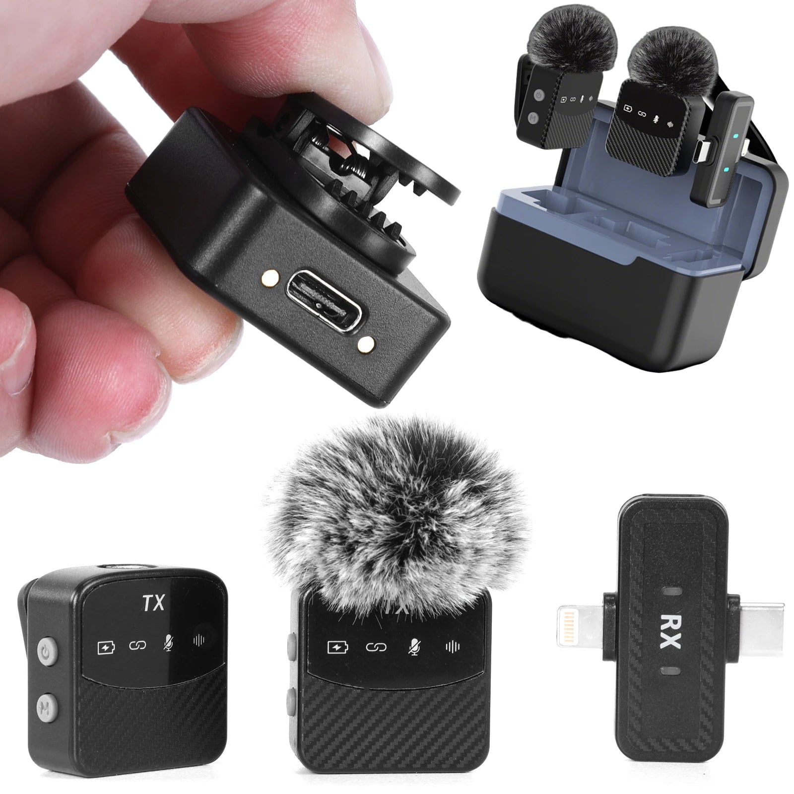 Wireless Lavalier Microphone for iPhone Android Camera Noise Reduction Video Recording Mic