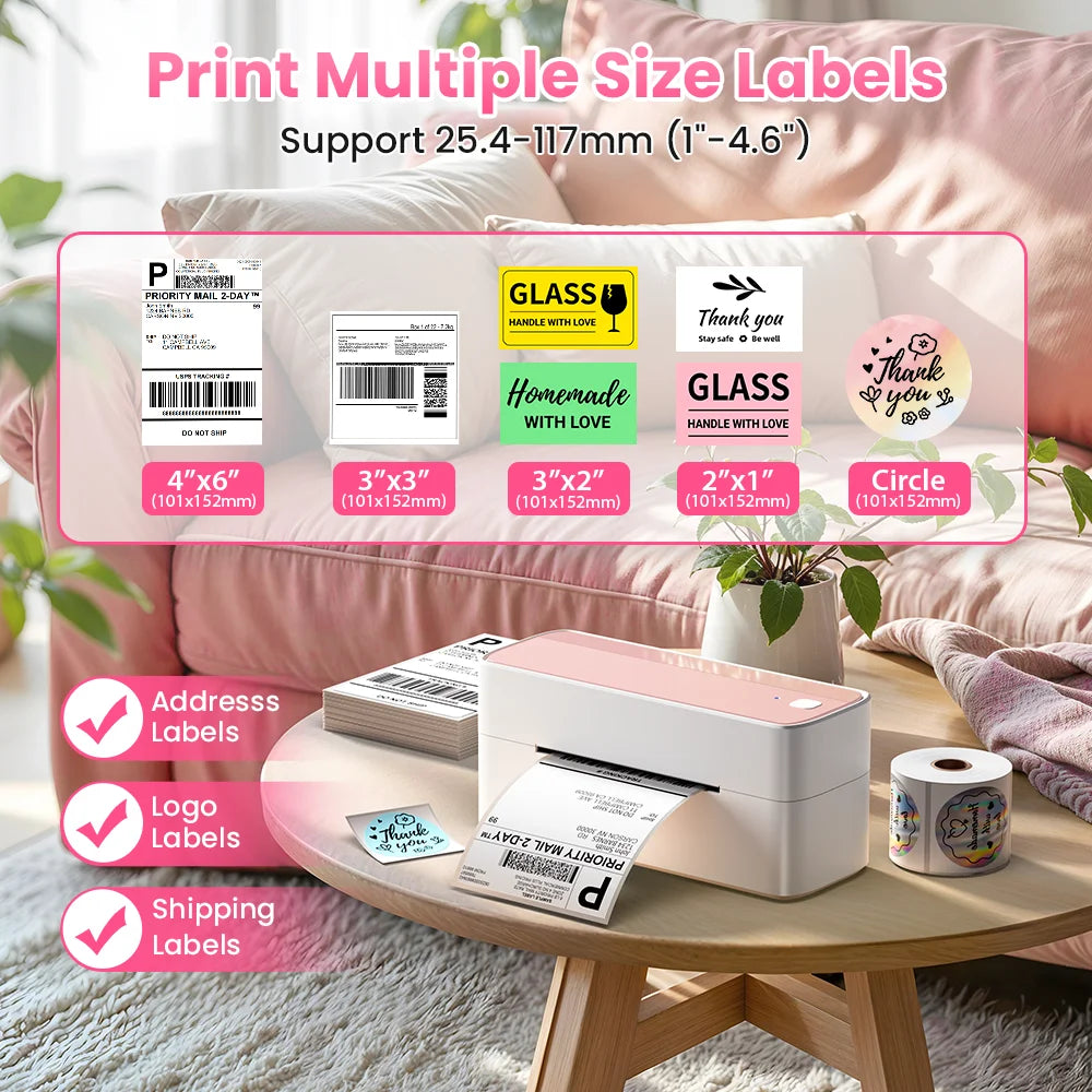Bluetooth Thermal Label Printer Wireless Small Shipping Label Printer 4X6 Compatible with iPhone Android Mac Window