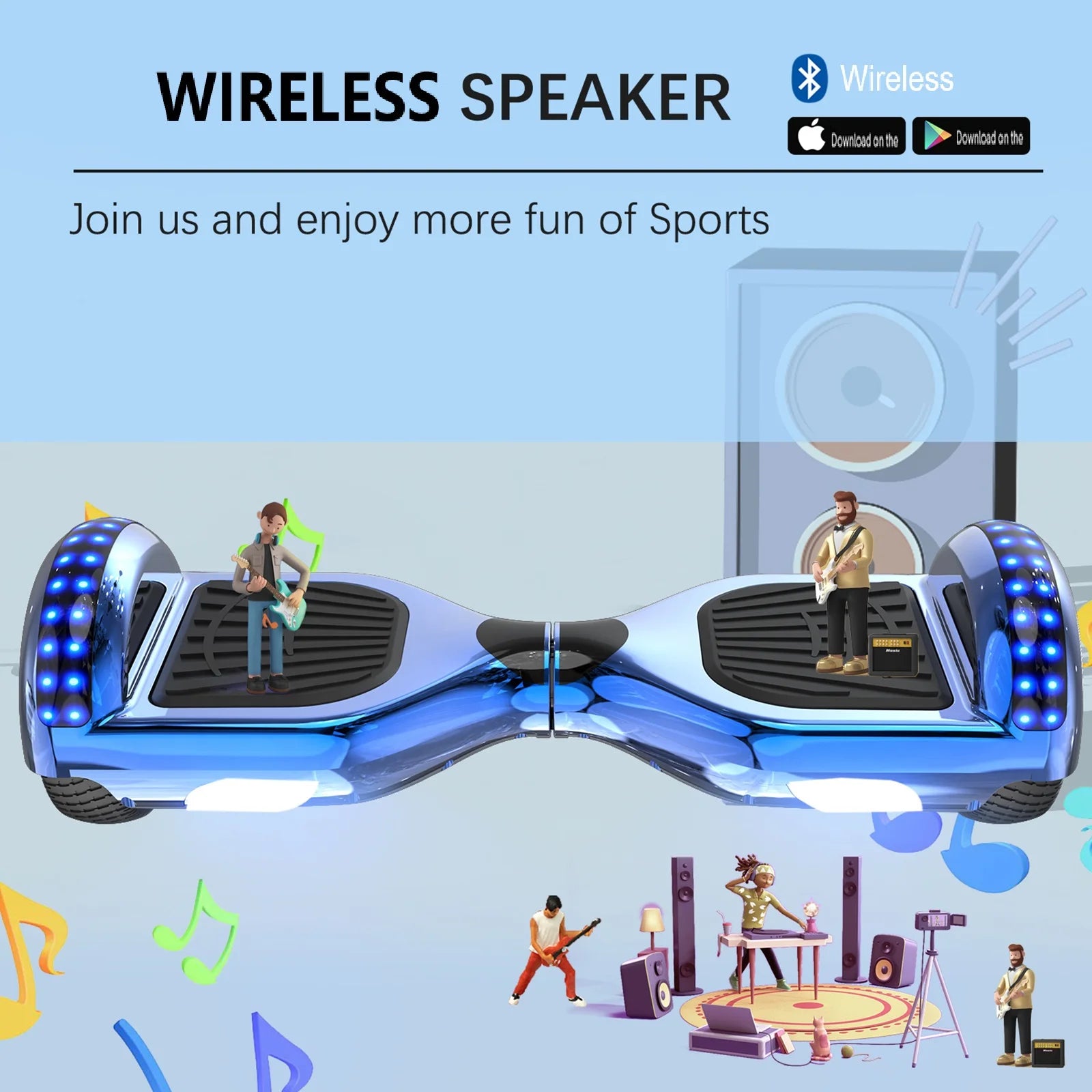 6.5 Inch Hoverboard with Bluetooth Speaker & LED Lights | Self-Balancing Two-Wheel Scooter for Kids & Adults