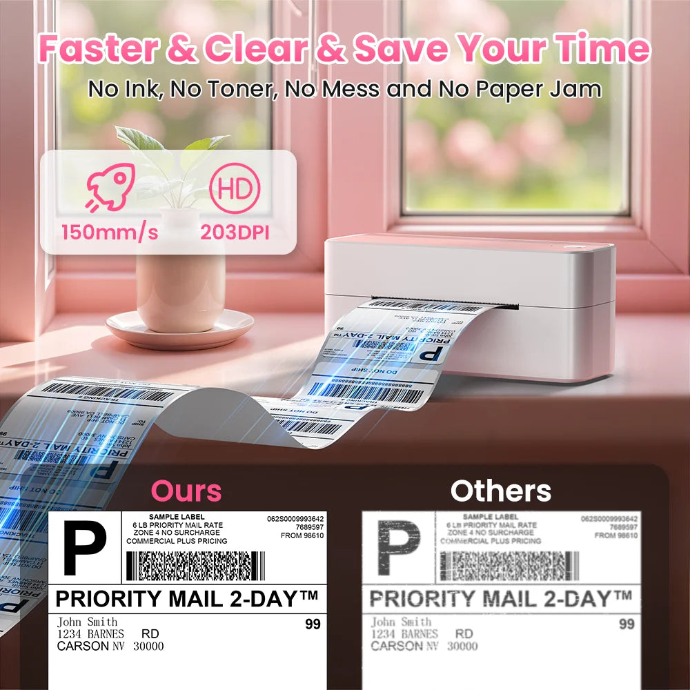 Bluetooth Thermal Label Printer Wireless Small Shipping Label Printer 4X6 Compatible with iPhone Android Mac Window