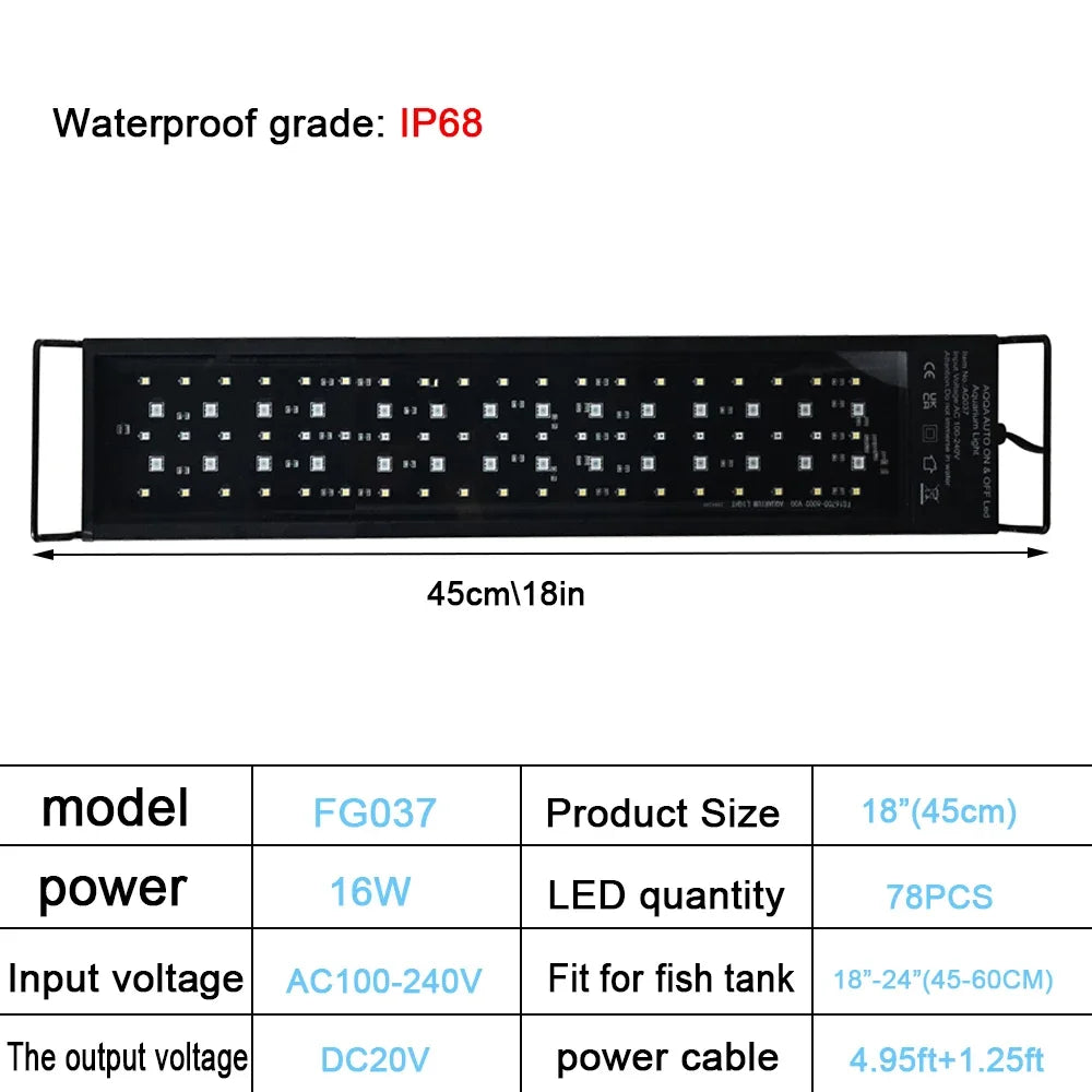 Full Spectrum Lighting LED Light Aquarium Decoration Aquatic Plant Growth Lamp IP68 Waterproof 100V-240V