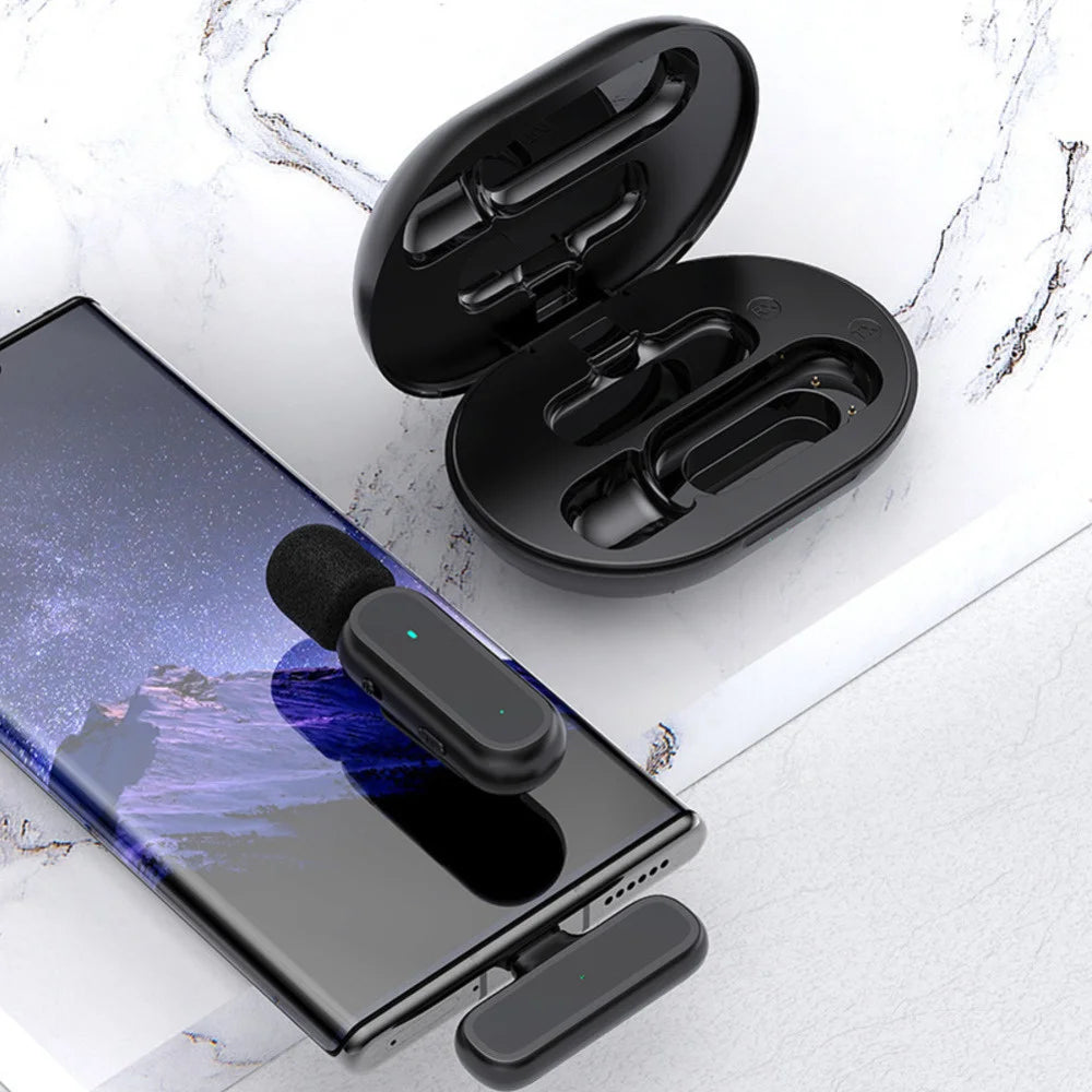 Wireless Lavalier Microphone with Charging Box Audio Video Noise Cancel Record Plug-and-Play Mic for IOS Android