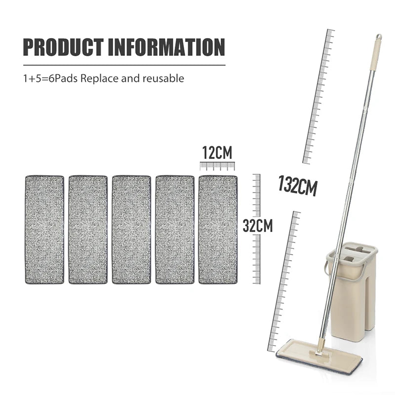 Hands Free Flat Floor Mop and Bucket Set with Washable Microfiber Pads for Hardwood Floors