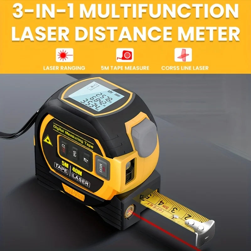 Laser Tape Measure 3 In 1 Digital Tape Measure High Precision Laser Rangefinder Steel Tape Measure