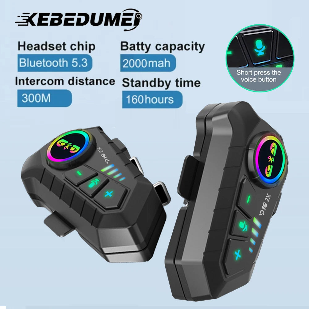 Motorcycle Intercom Headset BT 5.3 Waterproof Helmet Interphone for 2 Riders 300M Music Share