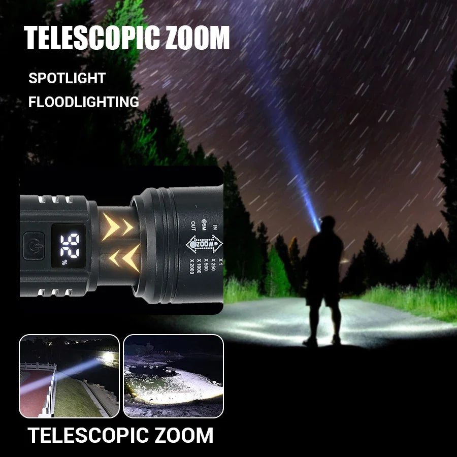 High Strong Power Led Flashlights 2000LM Tactical Torch with Display Light