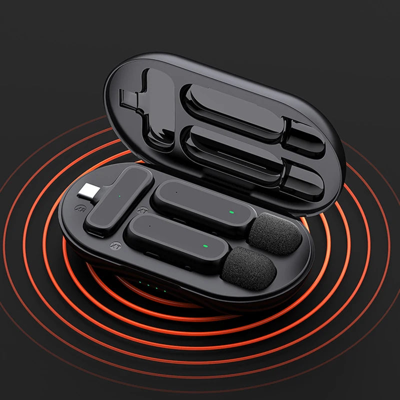 Wireless Lavalier Microphone with Charging Box Audio Video Noise Cancel Record Plug-and-Play Mic for IOS Android