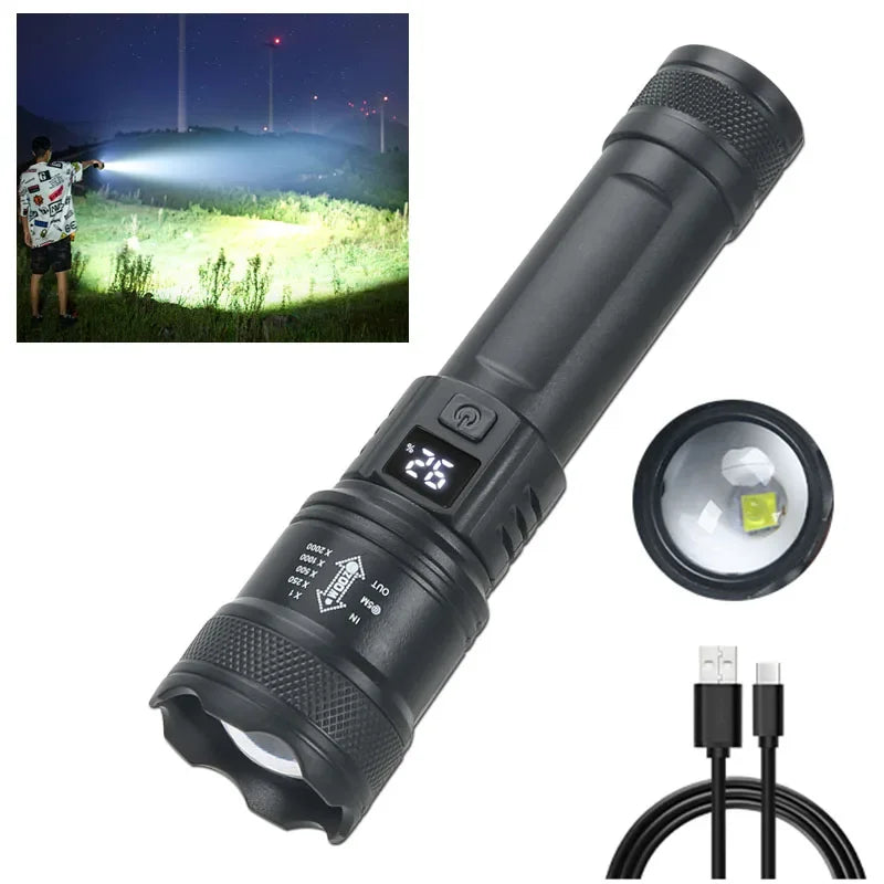 High Strong Power Led Flashlights 2000LM Tactical Torch with Display Light
