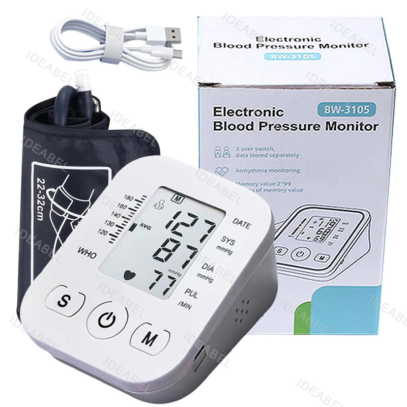 Portable Digital Blood Pressure Monitor Arm with Heart Rate Monitor – Automatic BP Machine for Home Use