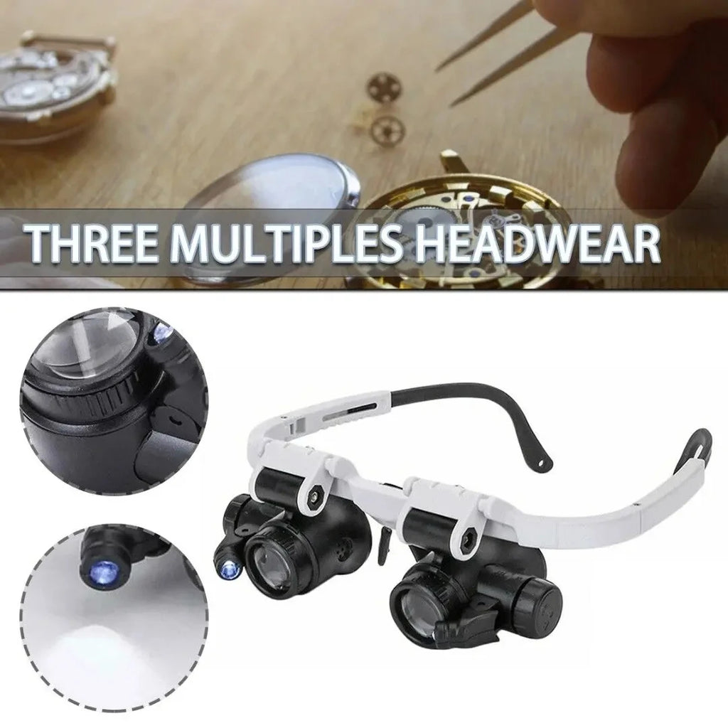 LED Head Mounted Magnifier Glasses 8X 15X 23X Jeweler Watch Repair Loupe Adjustable Headband