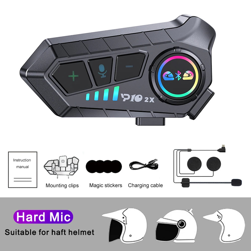 Motorcycle Intercom Headset BT 5.3 Waterproof Helmet Interphone for 2 Riders 300M Music Share