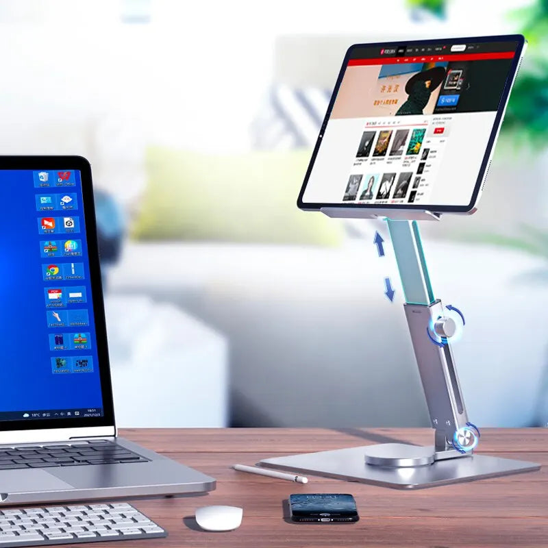 Aluminum 360° Rotating Tablet Stand Adjustable Folding Desk Holder for iPad Pro Air Xiaomi 4–14"