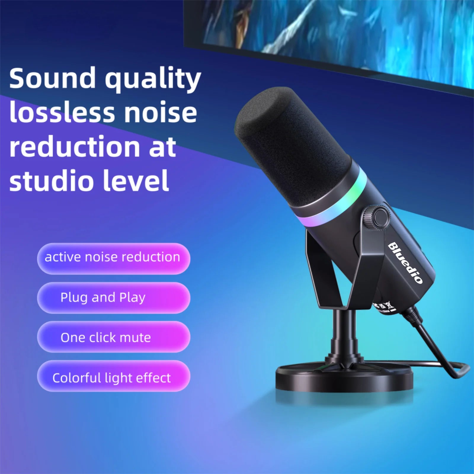 Dynamic Microphone RGB Mute Headphone Jack for PC Gaming Streaming PS5 Recording
