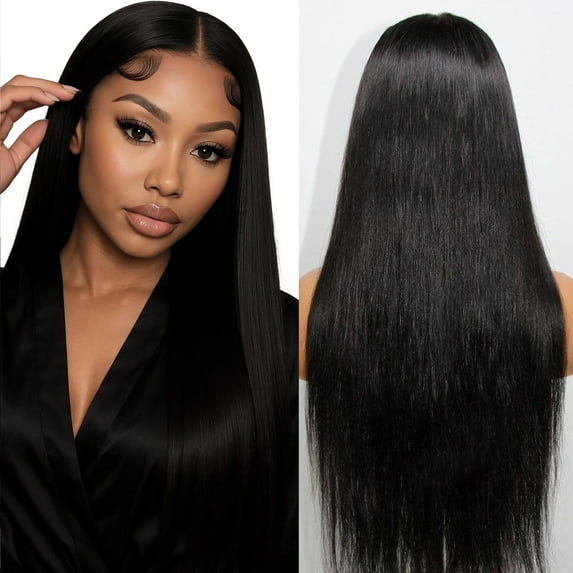 JUNGLE WAVE Human Hair 32 Inch 13x6 Lace Front Wigs 200 Density Straight HD Lace Front Wigs Pre Plucked Straight Glueless Human Hair 13x6 HD Frontal Wigs for Women
