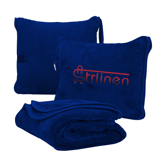 Strlinen 2-in-1 Travel Blanket & Pillow – Soft Airplane Blanket with Luggage Sleeve & Backpack Clip, Blue