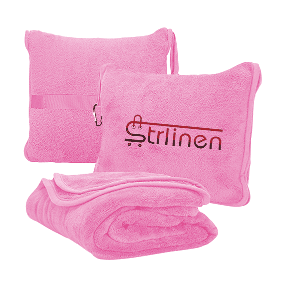 Strlinen 2-in-1 Travel Blanket & Pillow – Soft Airplane Blanket with Luggage Sleeve & Backpack Clip, Pink