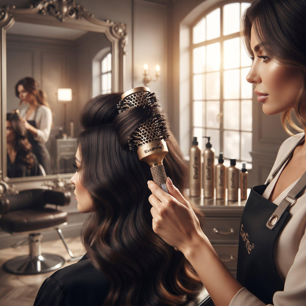 EvoFine Boar Bristle Round Brush with Ceramic Ionic Barrel – Blow Drying & Styling Hair Brush for Volume, Smoothness & Shine, All Hair Types, Gold