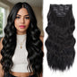 Jungle Wave Synthetic Clip in Hair Extensions 20 Inch 4Pcs Long Wavy Thick Hairpieces Double Weft Natural Hair Extensions for Women,Black