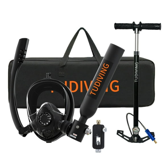 TUDIVING Mini Scuba Tank with Snorkel Mask, 0.5L Portable Small Diving Tank with High Pressure Hand Pump for Snorkeling