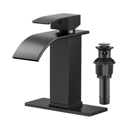 TVOFEK Black Waterfall Bathroom Faucet 1 or 3 Hole, Single Handle Bathroom Sink Faucet with Deck and Pop-up Drain for Lavatory Washbasin