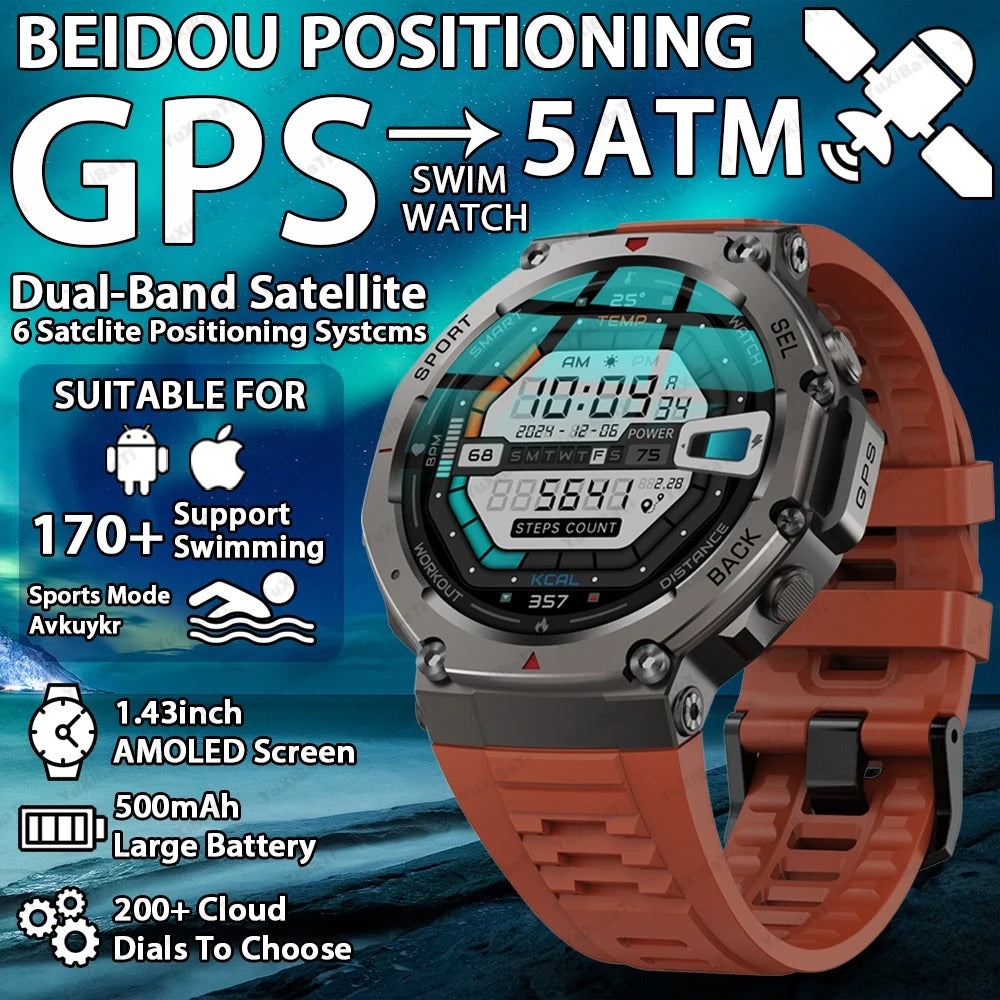 Tactical Smartwatch for Men – Rugged Military-Grade Outdoor Smart Watch with GPS