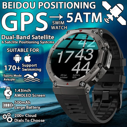Tactical Smartwatch for Men – Rugged Military-Grade Outdoor Smart Watch with GPS