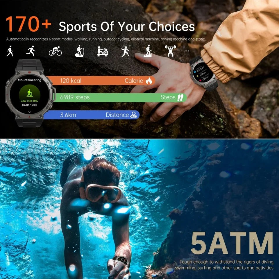 Tactical Smartwatch for Men – Rugged Military-Grade Outdoor Smart Watch with GPS