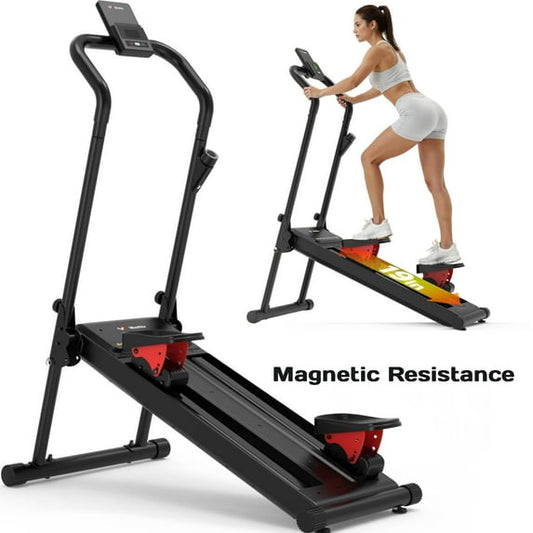 Magnetic Stair Stepper Machine with Level-Free Resistance Control, Cardio Climber for Home Gym, Compact Vertical Stepping with 8-Type Data Display, Tablet Holder, 2 Incline Levels, Transport Wheels