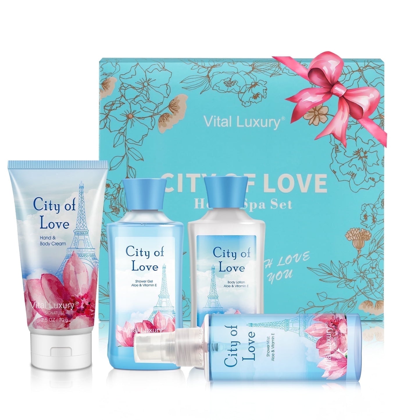 Vital Luxury Bath&Body Kit,3 fl oz,Home Spa Set,Body Lotion,Hand Cream,Shower Gel,Fragrance Mist for Unisex