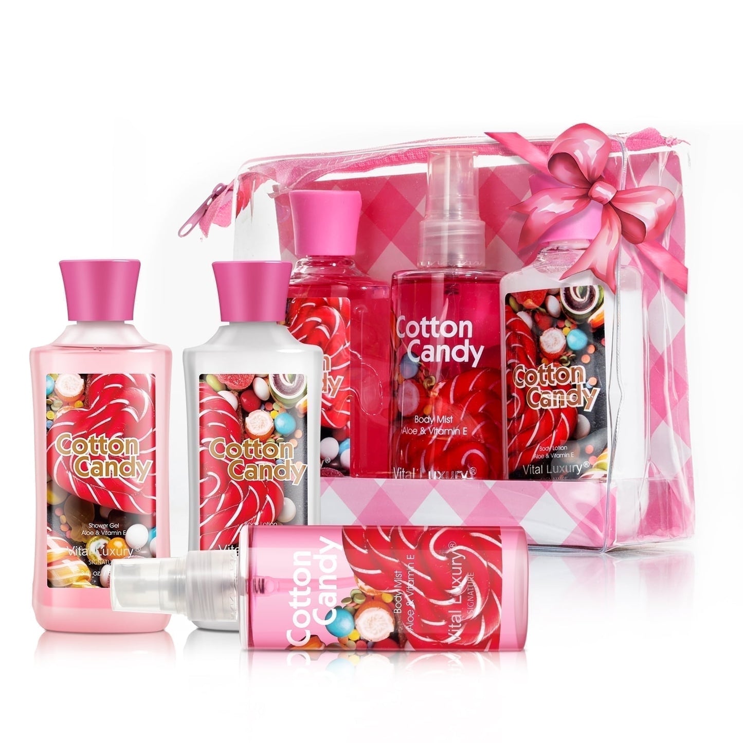 Vital Luxury Bath and Body Care Travel Set for Unisex,Cotton Candy Scents,with Body Lotion,Mist and Gel