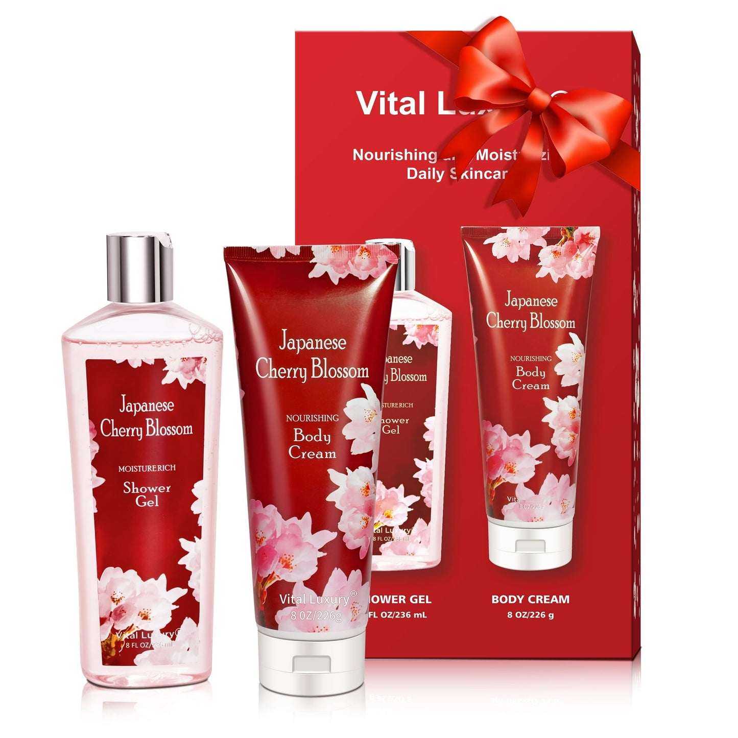 Vital Luxury Shower Gel&Body Cream Gift Set,Japanese Cherry Blossom Scent for Unisex,8 fl oz Each