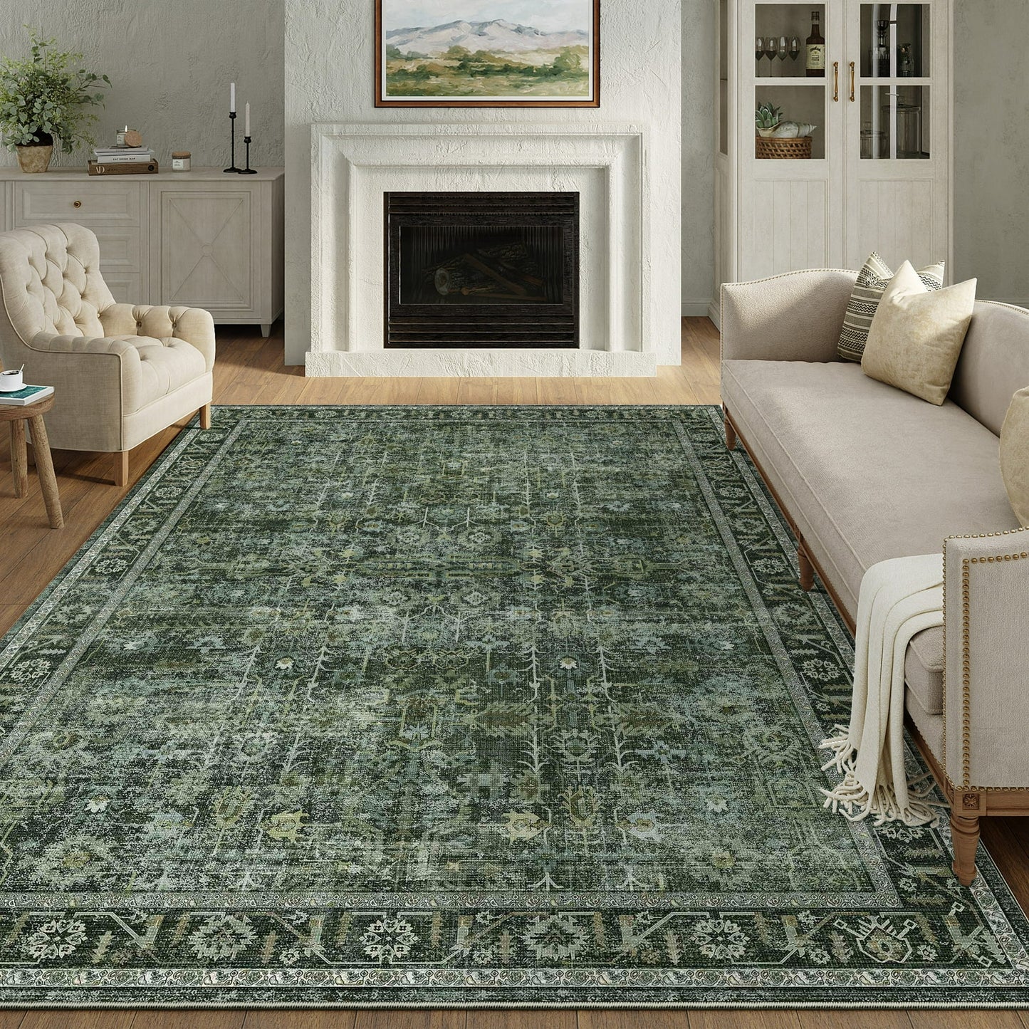 WIPONKEN 5x7 Area Rugs for Living Room Bedroom Dining Room Office Farmhouse, Machine Washable Non Slip Vintange Persia Rug
