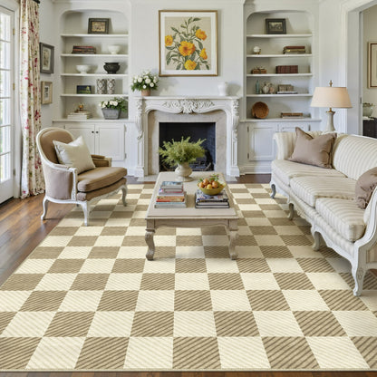 WIPONKEN 8x10 Checkered Area Rug Non-Slip Farmhouse Washable Carpet for Entryway, Bedroom, Living Room, Kitchen, Bathroom Soft Indoor Door Mat