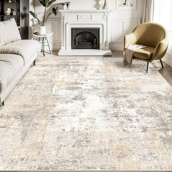 WIPONKEN 8x10 Area Rug for Living Room and Bedroom, Washable Modern Abstract Low-Pile Mat with Non-Slip Backing