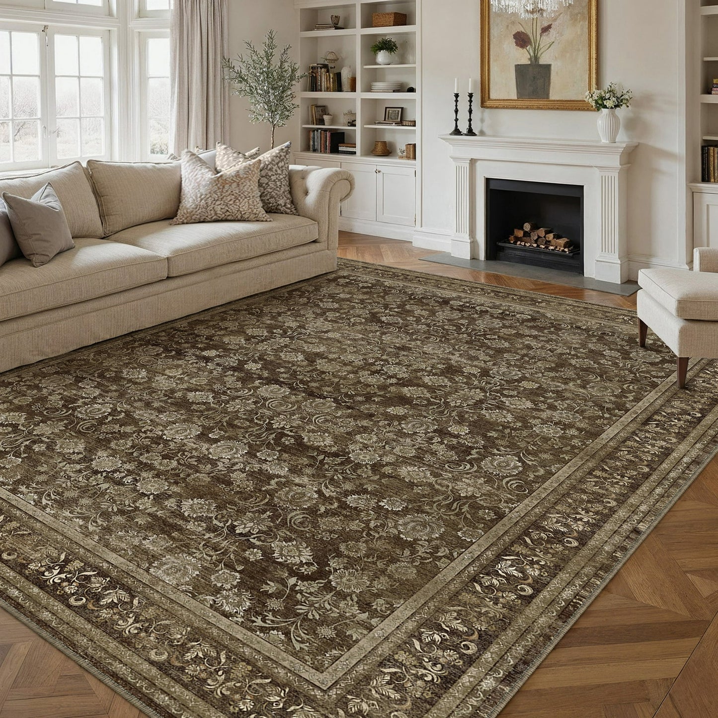 WIPONKEN 8x10 Area Rugs for Living Room Bedroom Dining Room Office Farmhouse, Machine Washable Non Slip Vintage Persia Rug